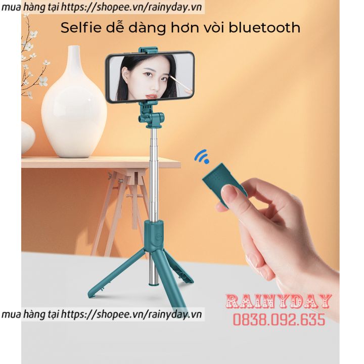 Gậy chụp ảnh tự sướng đa năng bluetooth, gậy chụp hình selfie có điều khiển từ xa, đèn kiêm tripod