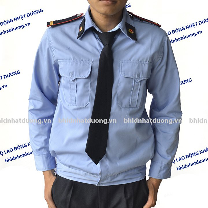 Đồng phục bảo vệ dài tay không logo bảo vê không phụ kiện áo vải si thô BV03- Nsafe