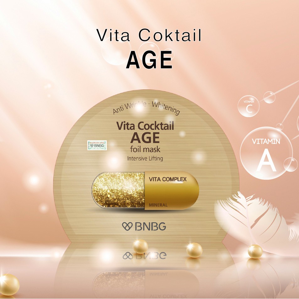 Hộp 10 Mặt nạ nâng cơ, chống lão hóa BNBG Vita Cocktail Age Foil Mask - Intensive Lifting 30ml x 10