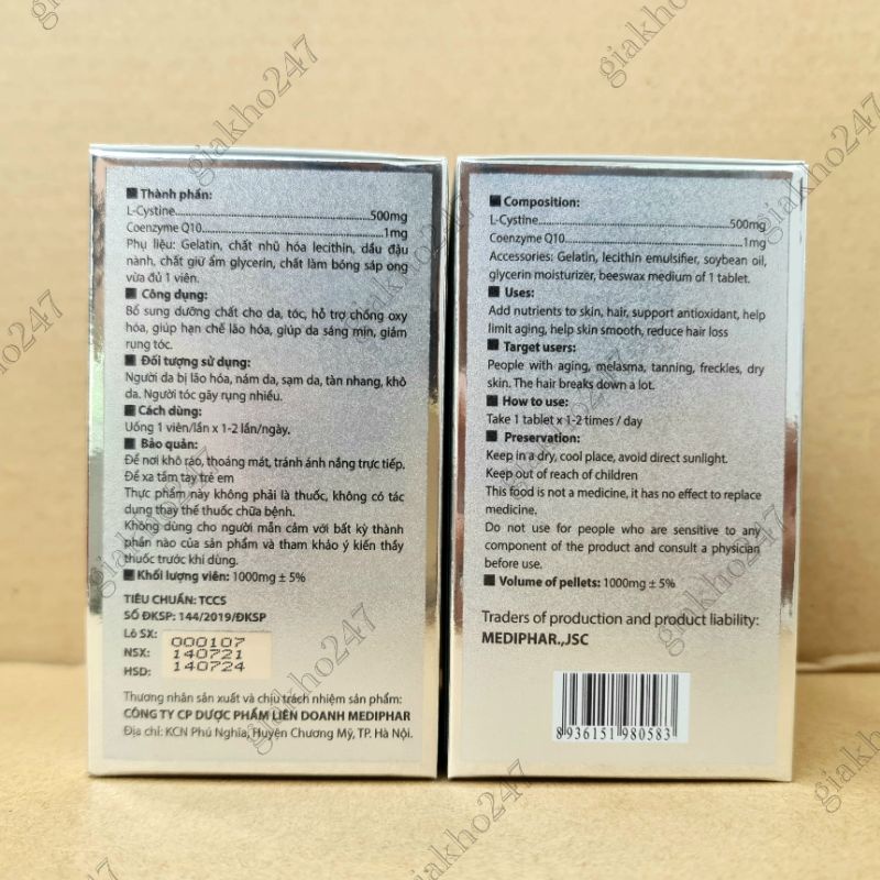 COMBO 3 HỘP L-CYSTINE bổ sung dưỡng chất cho da, tóc, giúp da sáng mịn, giảm rụng tóc