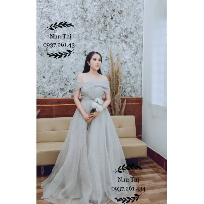(miễn phí chỉnh váy) đầm dạ hội cưới trễ vai váy xòe phồng cô dâu chụp ảnh cưới đi bàn Hàn Quốc nhẹ nhàng giá rẻ