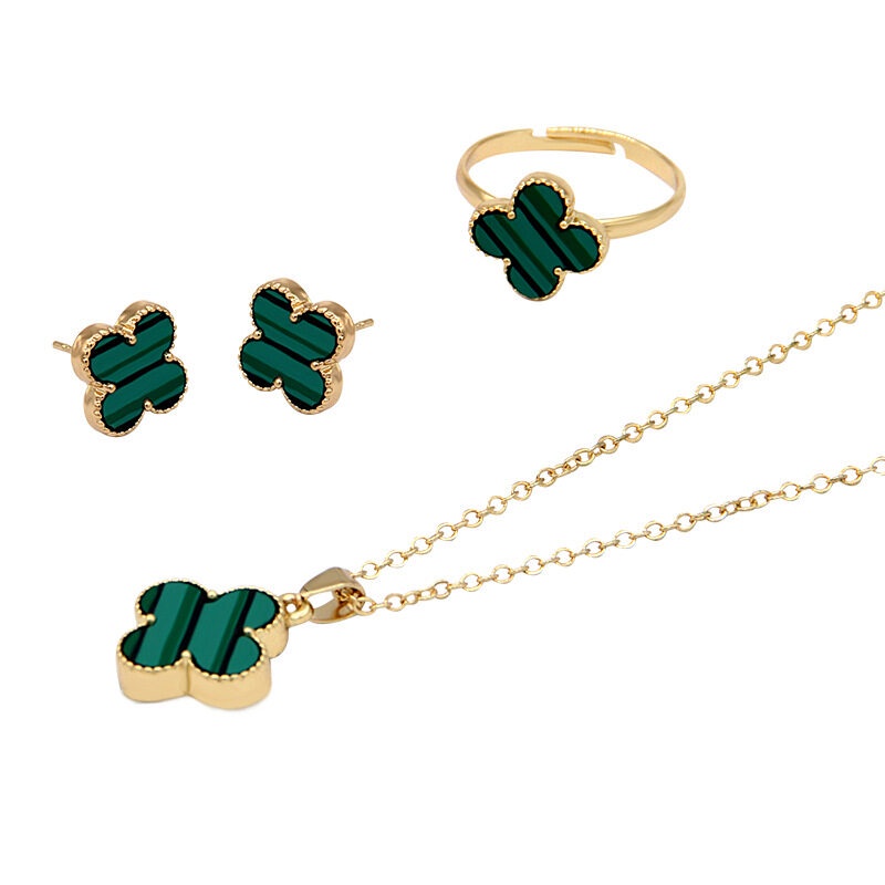 Bộ Ba Món Bùng Nổ Trực Tiếp BESFOME Ba Món Phát Sóng Trực Tiếp! Vòng cổ Thép Titan Mạ Vàng Hồng 18K Mặt Cỏ Bốn Lá Thời Trang Cho Nữ