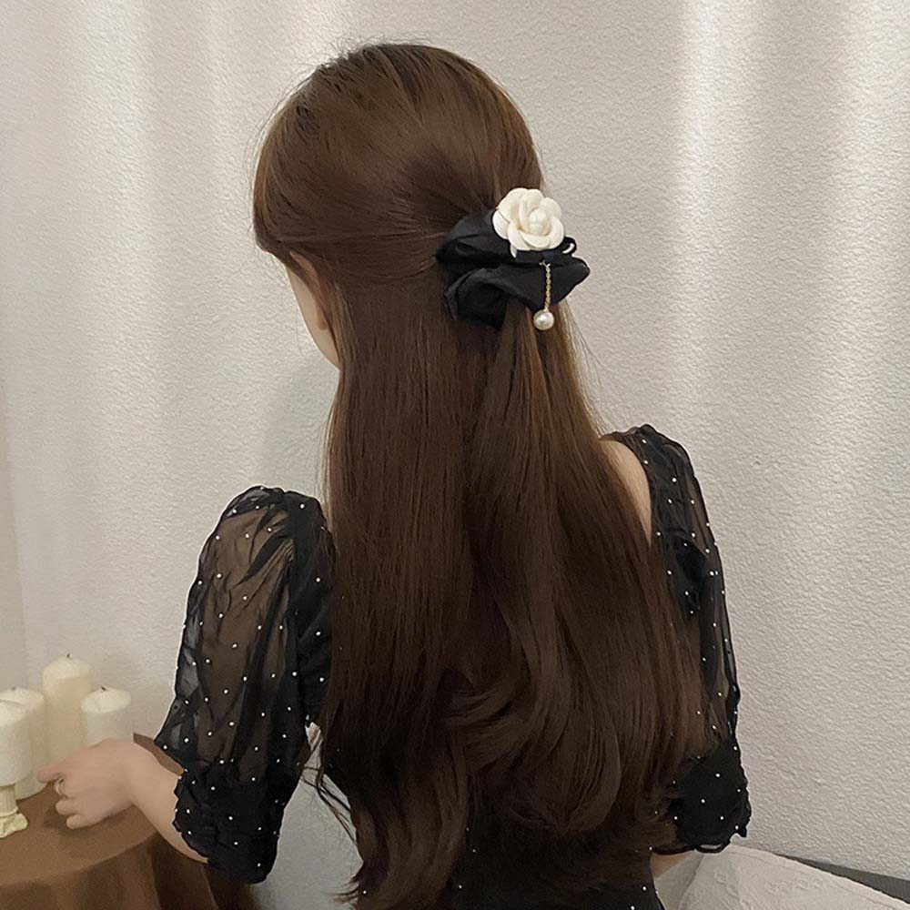 Vòng buộc tóc vải co giãn đính hoa trà và ngọc trai thời trang dành cho nữ