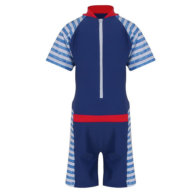 Bộ liền tay ngắn phối sọc trắng xanh - OB008