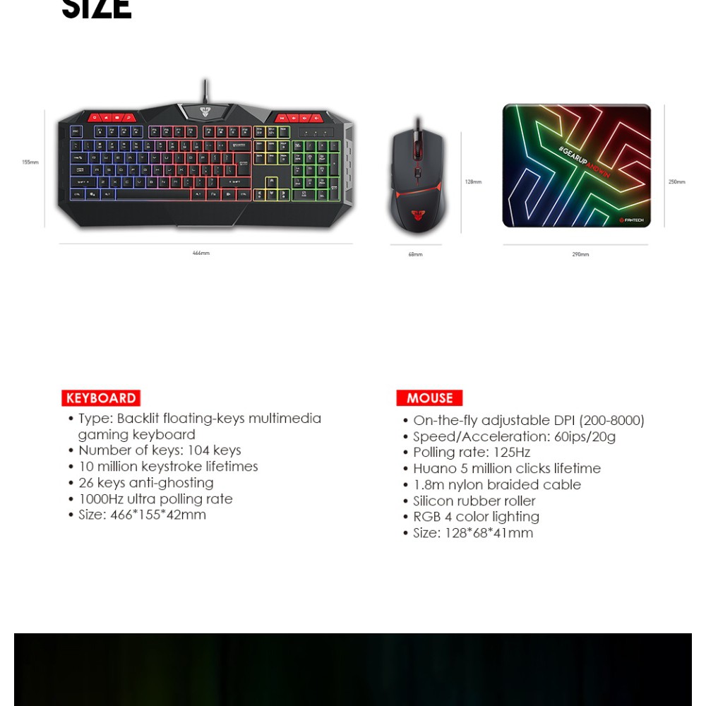 Combo Bàn Phím + Chuột + Lót Chuột Gaming FANTECH P31 GAMING POWER PACK Phím LED Backlit Rainbow  26 Phím Anti Ghosting
