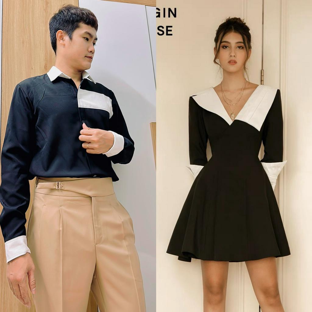 Set đồ đôi nam nữ phối màu trắng đen thời trang Miamo MO16