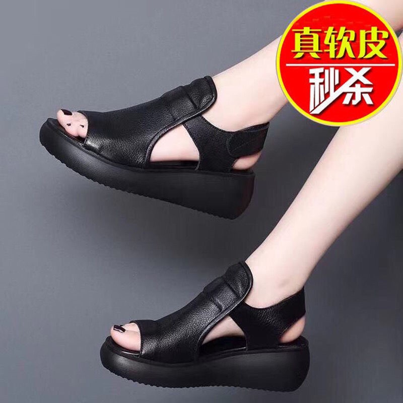 Xăng đan Đế Xuồng Mềm Mại Bằng Da Thời Trang Mùa Hè Dành Cho Nữ