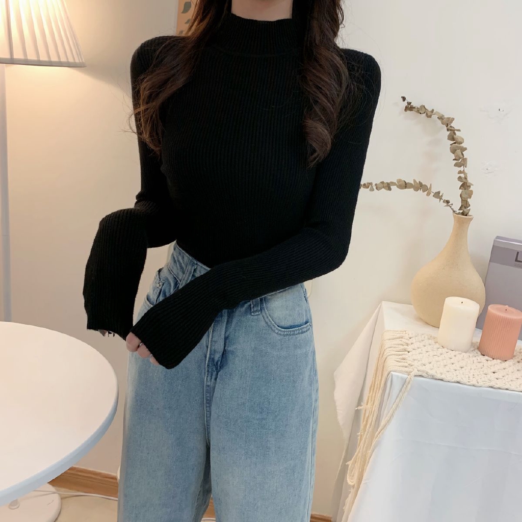 Áo Sweater 172154 Dệt Kim Cổ Lọ Phong Cách Hàn Quốc Xinh Xắn Thời Thượng | BigBuy360 - bigbuy360.vn