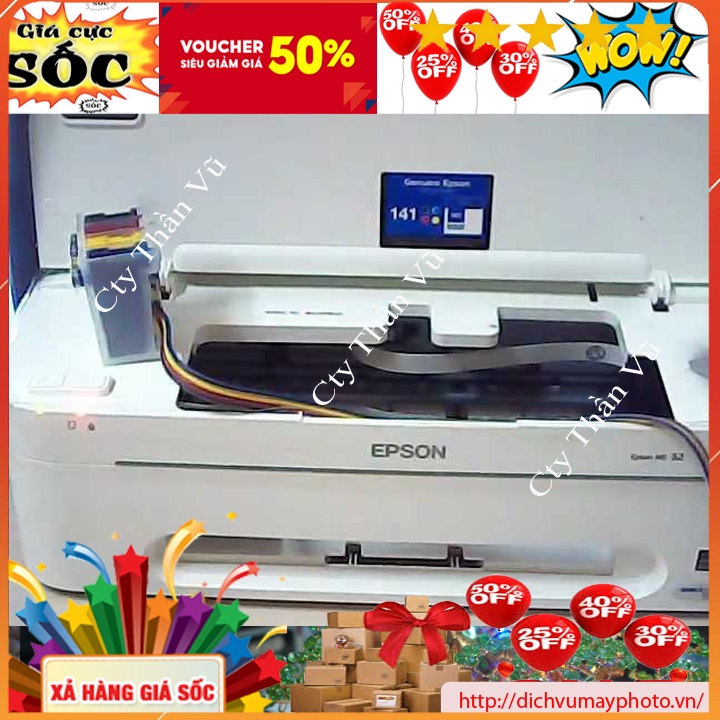 Máy in phun màu Epson ME 32 hàng mới 100% in 4 màu mực thiết kế nhỏ gọn bảo hành INECO