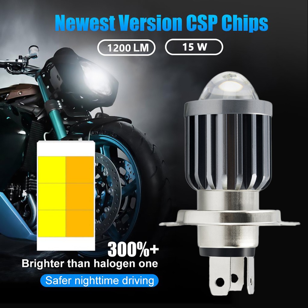 Đèn Pha Bi Cầu Mini Chân H4 Xe Máy Cos Vàng Pha Trắng