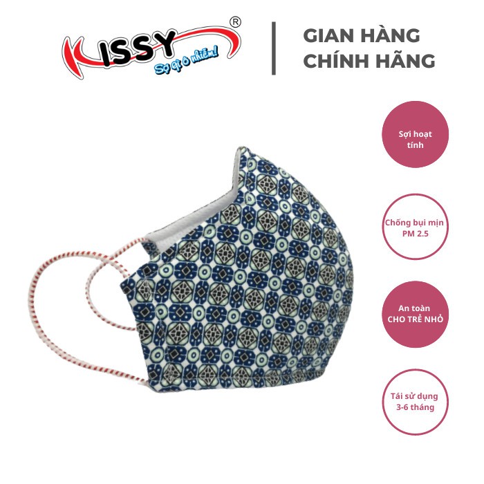 Khẩu trang vải 3 lớp Kissy người lớn size M cho nữ họa tiết kẻchống nắng và chống bụi mịn hiệu quả