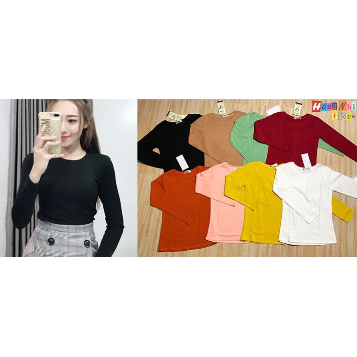 Áo Thun Body Cổ Tròn Tay Dài Dáng Ôm Thân Dài Ulzzang