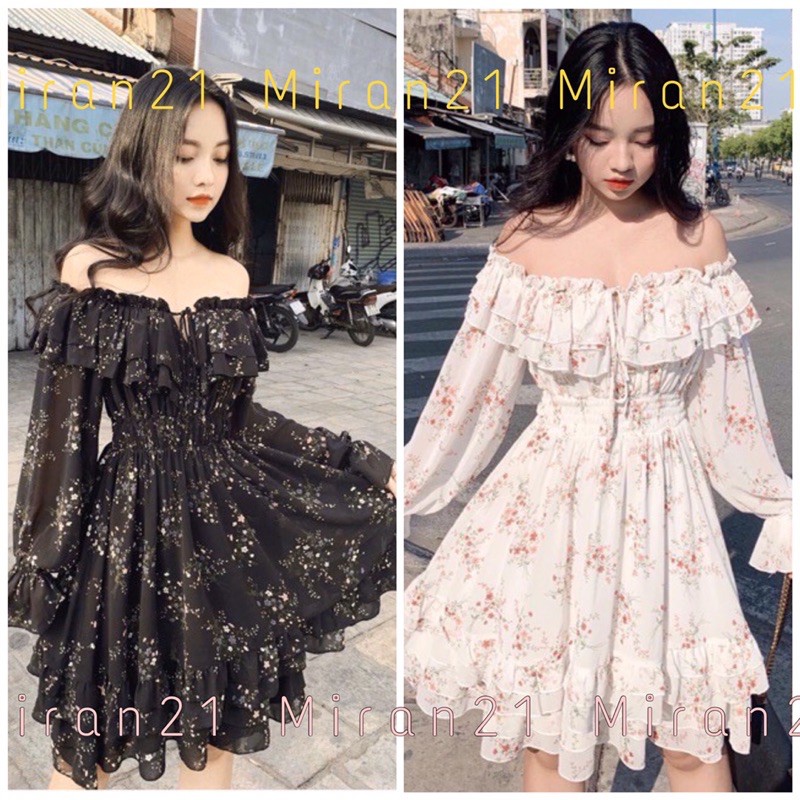 🍓 Đầm hoa nhí trễ vai dáng xòe Style Ullzang 🌻