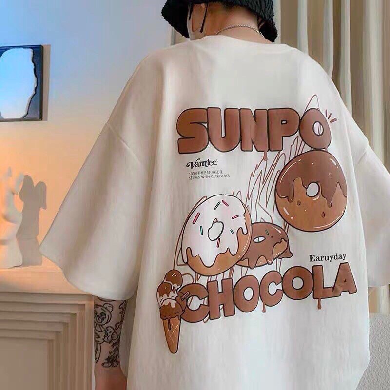 Áo Thun Tay Lỡ Unisex CHOCOLATE màu TRẮNG 🍩/Nam nữ unisex/ Áo phông cổ tròn form rộng Jaystoree ❤️