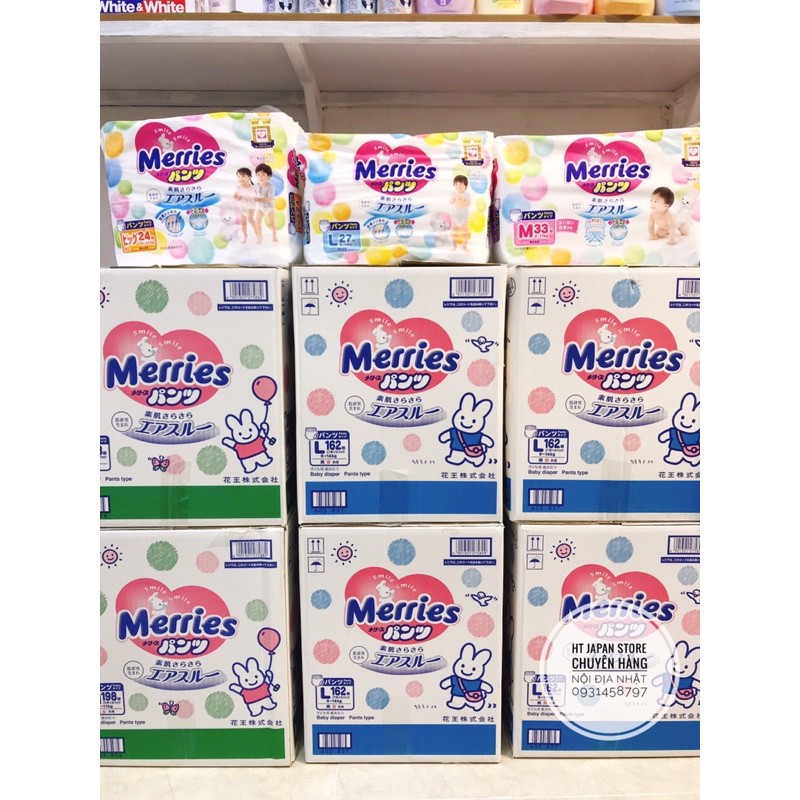 TÃ BỈM QUẦN MERRIES NỘI ĐỊA NHẬT( M-33/ L-27/ XL-24 miếng)