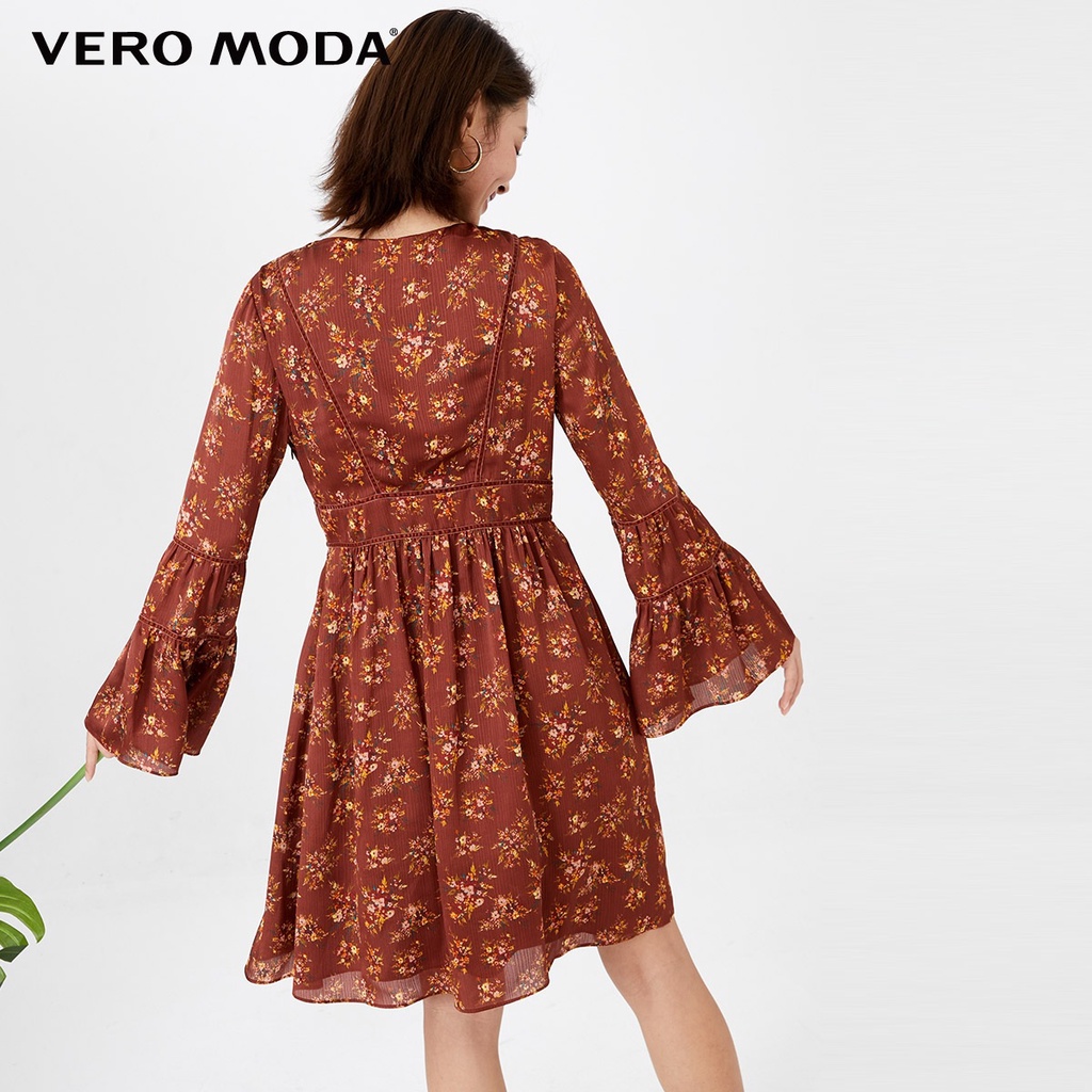Vero Moda Đầm Tay Chuông Thắt Dây Cổ Chữ V In Hoa Cổ Điển Cho Nữ 32027D505