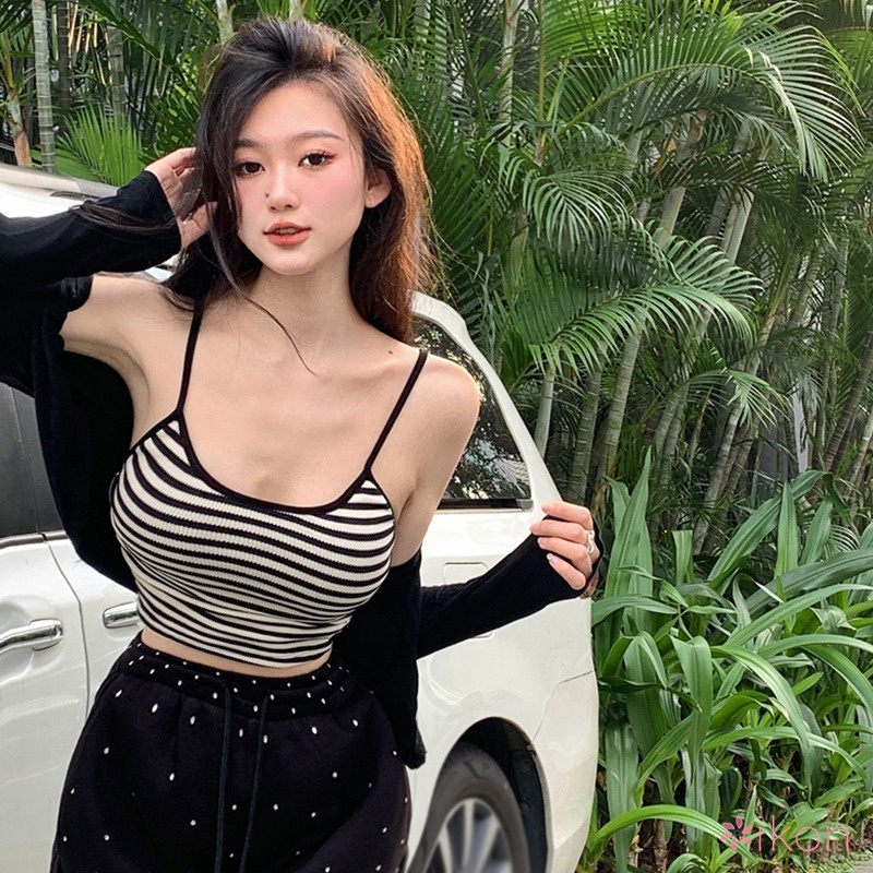 Áo Hai Dây Dáng Ôm Kẻ Sọc Hở Lưng Quyến Rũ Thời Trang Cho Nữ