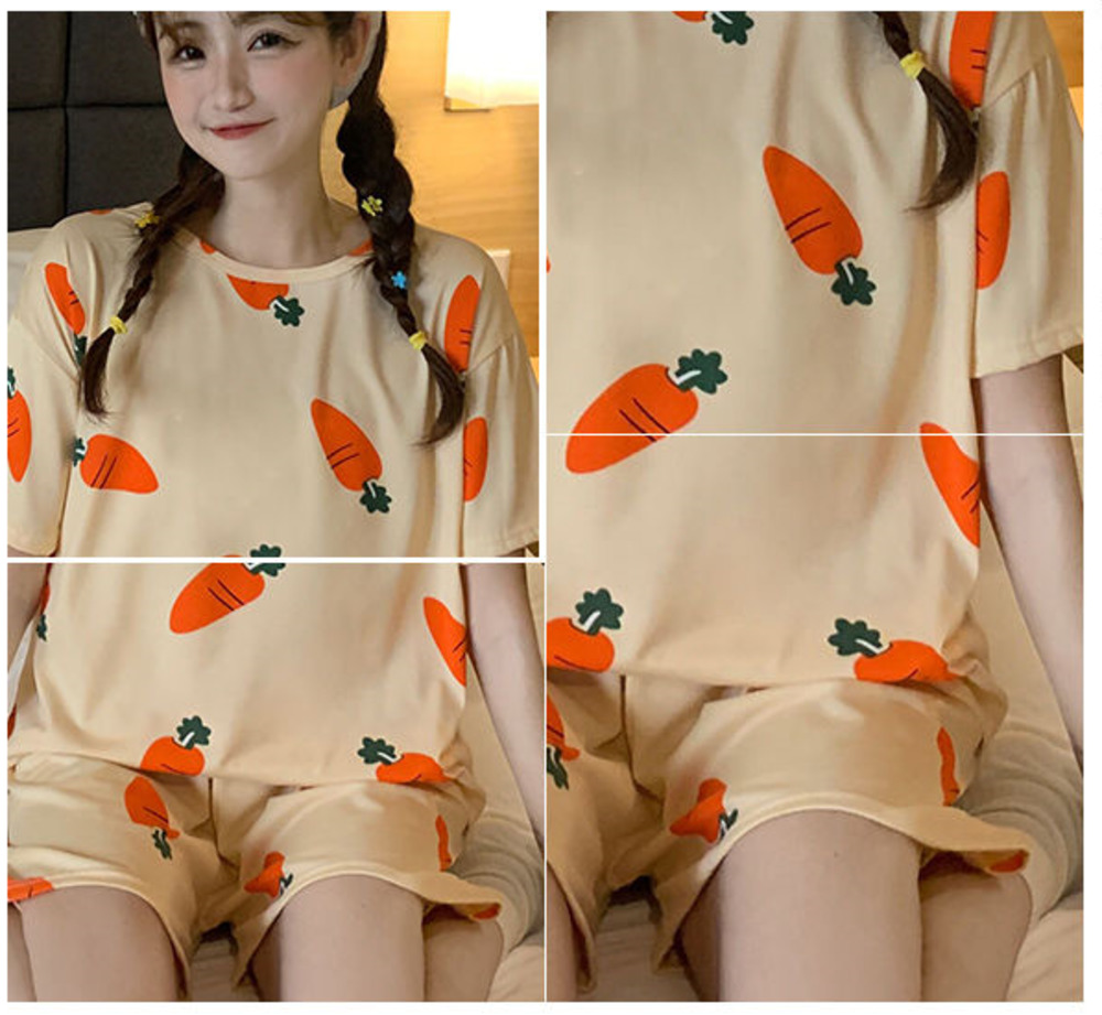 Bộ Đồ Ngủ Tay Ngắn Cổ Tròn Siêu Nhẹ In Họa Tiết Quả Bơ Hoạt Hình Dành Cho Nữ