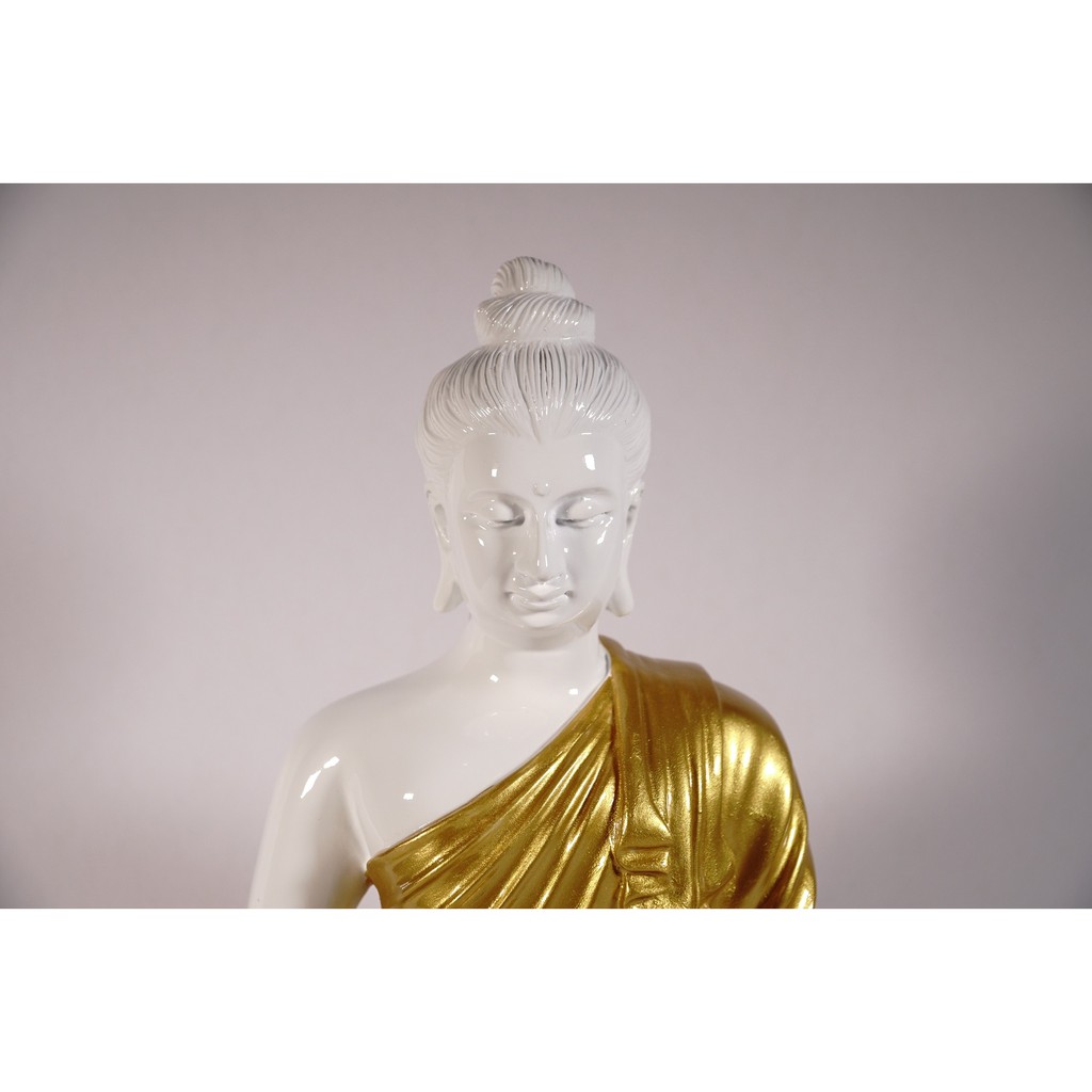 Tượng Phật Thích Ca Mâu Ni Phật có đế rời áo vàng sơn bóng - Cao 29cm