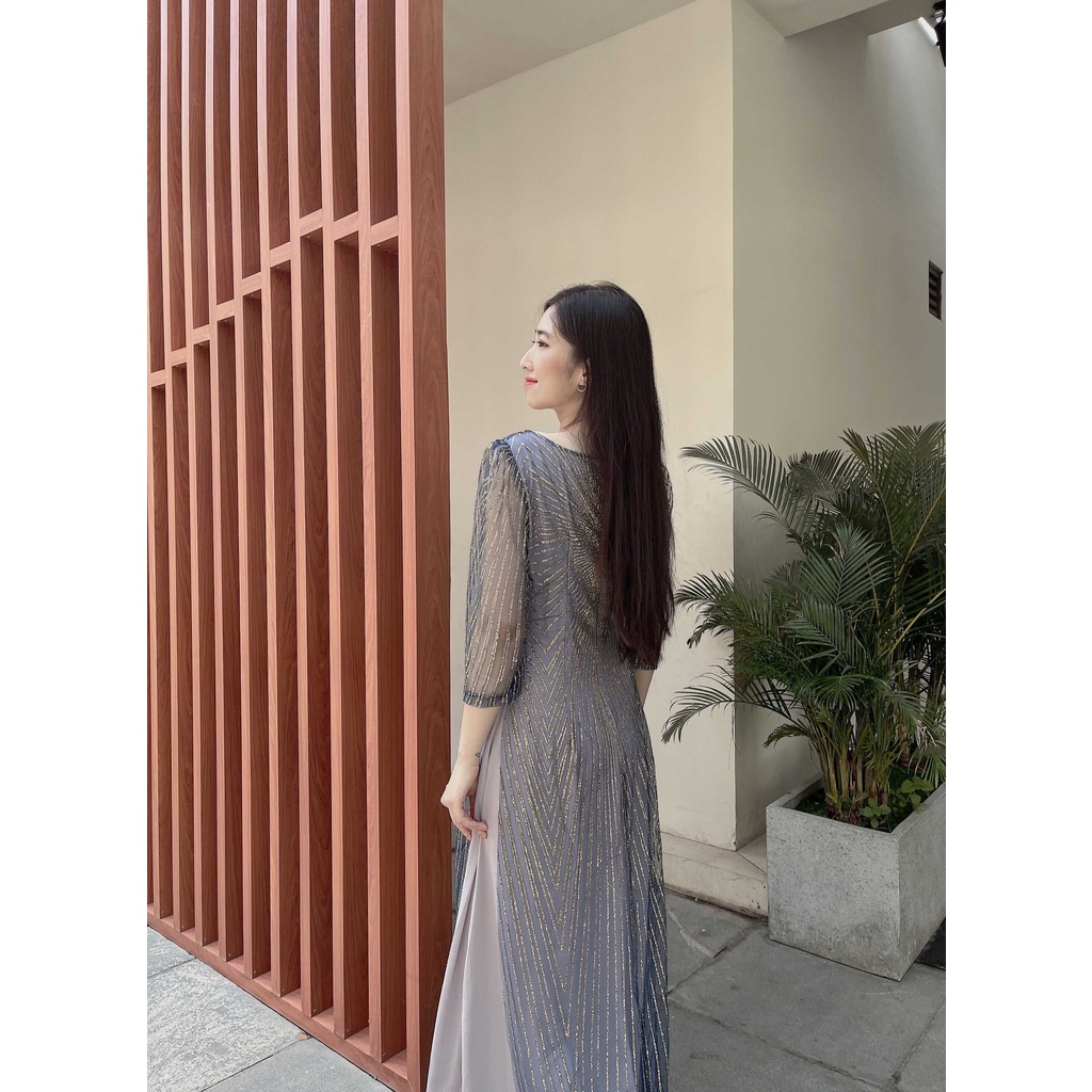 đầm dự tiệc dạ hội cho mẹ, thiết kế 2 lớp sang trọng, lấp lánh kim tuyến