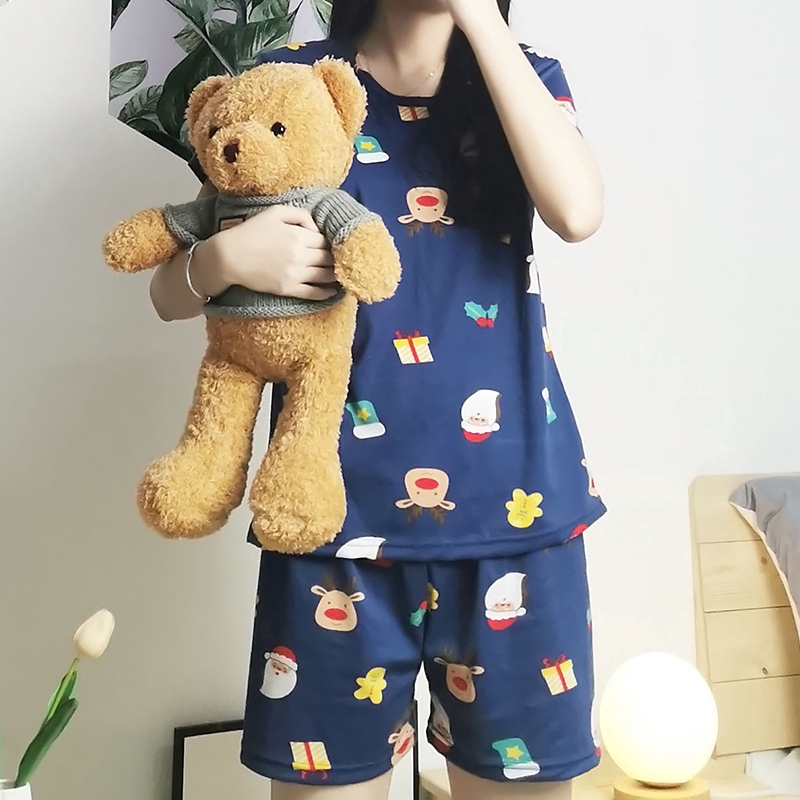 xiaohan korea short sleeve sleepwear sleeping wear female loose cute round neck summer nightwear set women pajama | BigBuy360 - bigbuy360.vn