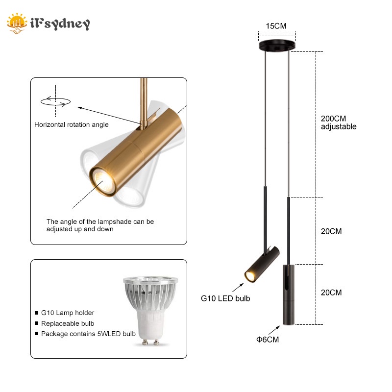 Đèn Treo Trang Trí Màu Đen Thiết Kế Tối Giản Phong Cách Bắc Âu Có Thể Điều Chỉnh Góc
