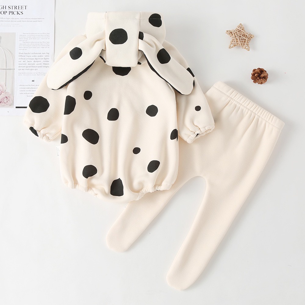 Sét body chip chấm bi mũ trùm đầu chú cún kèm quần tất chất liệu cotton Quảng châu cao cấp co giãn 4 chiều