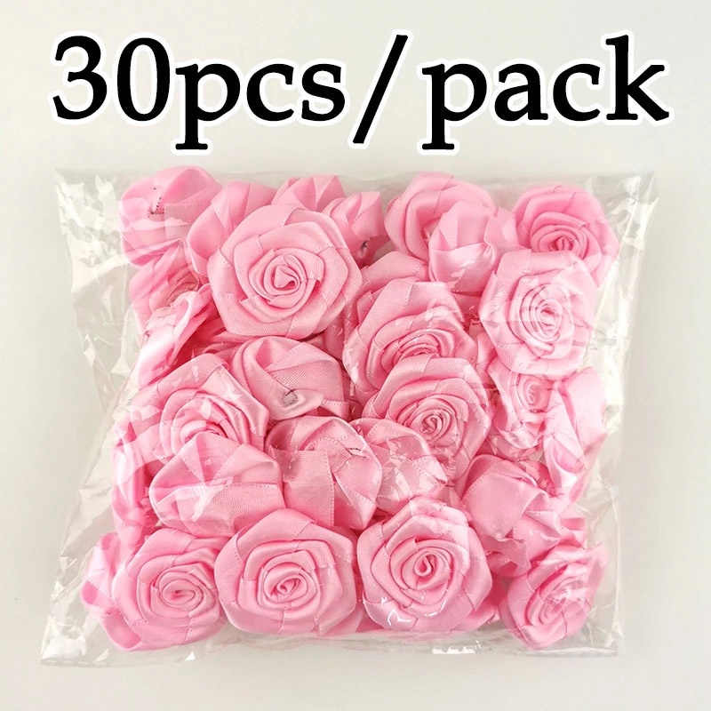 Set 30 hoa hồng giả bằng vải satin 4CMx4CM trang trí đa dụng