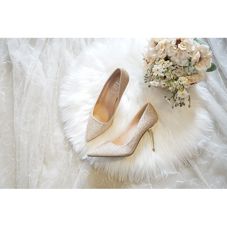 Giày búp bê cao gót nhũ kim tuyến 9p CG-0292 rosa