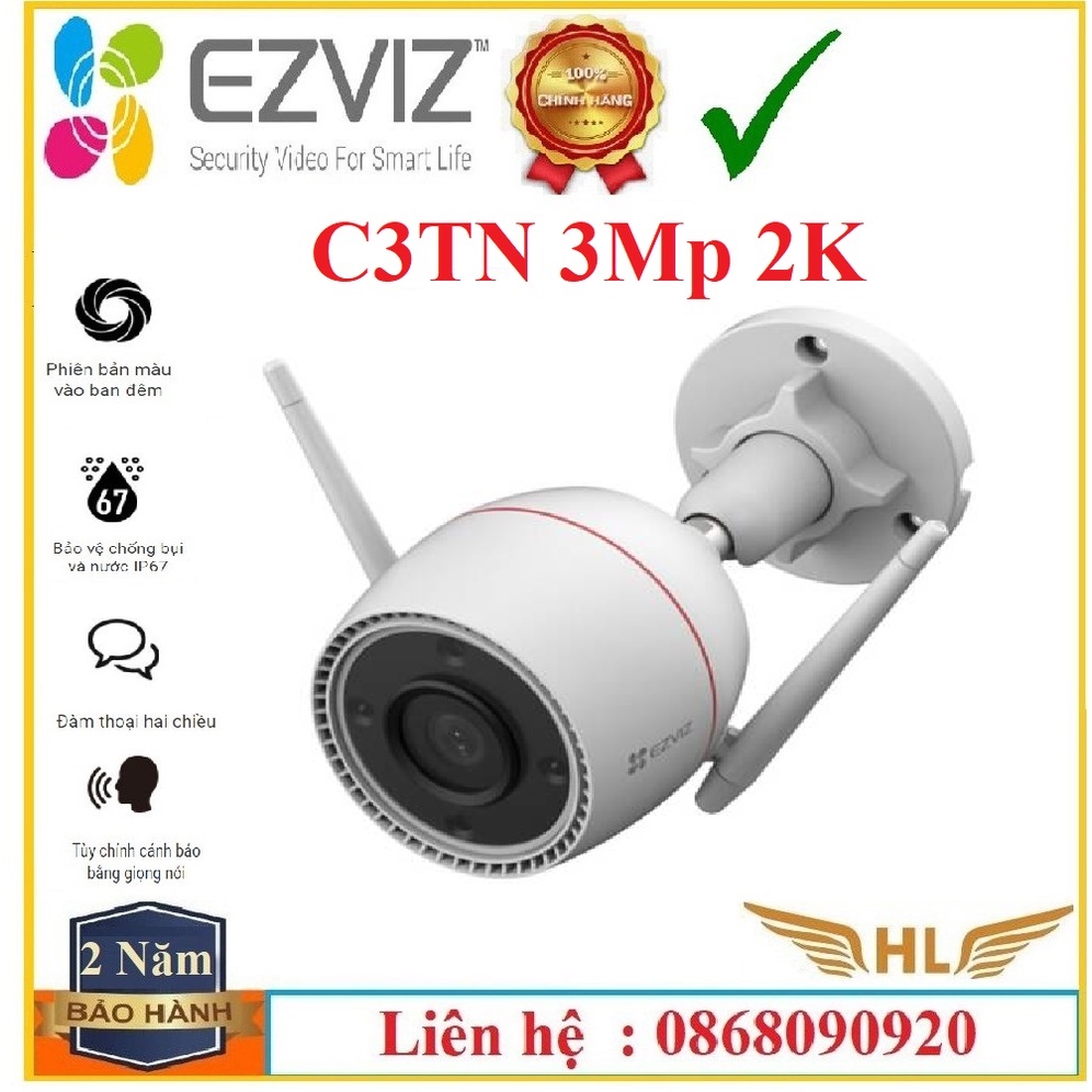 Camera Wifi Ngoài Trời Có Màu Đêm Đàm Thoại 2 Chiều Độ Nét Cao 2k Ezviz C3TN 3Mp 2K, Ezviz C3WN 2Mp -Hàng Chính Hãng