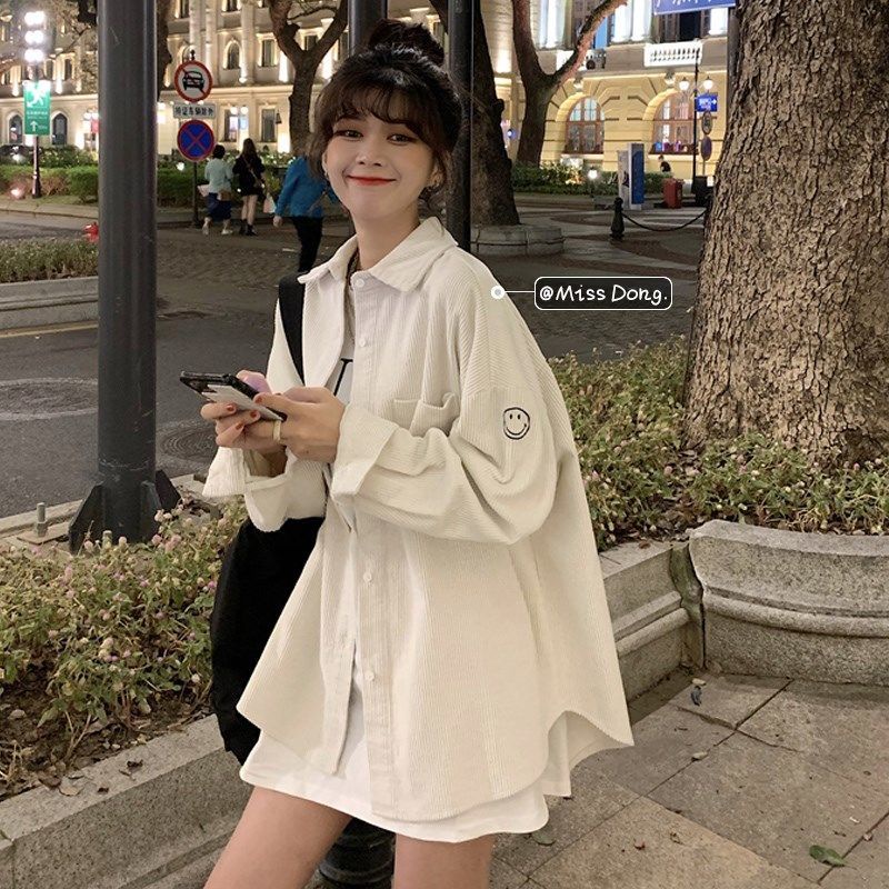 Áo sơ mi tay dài dáng rộng phong cách Hàn Quốc thời trang xuân thu
