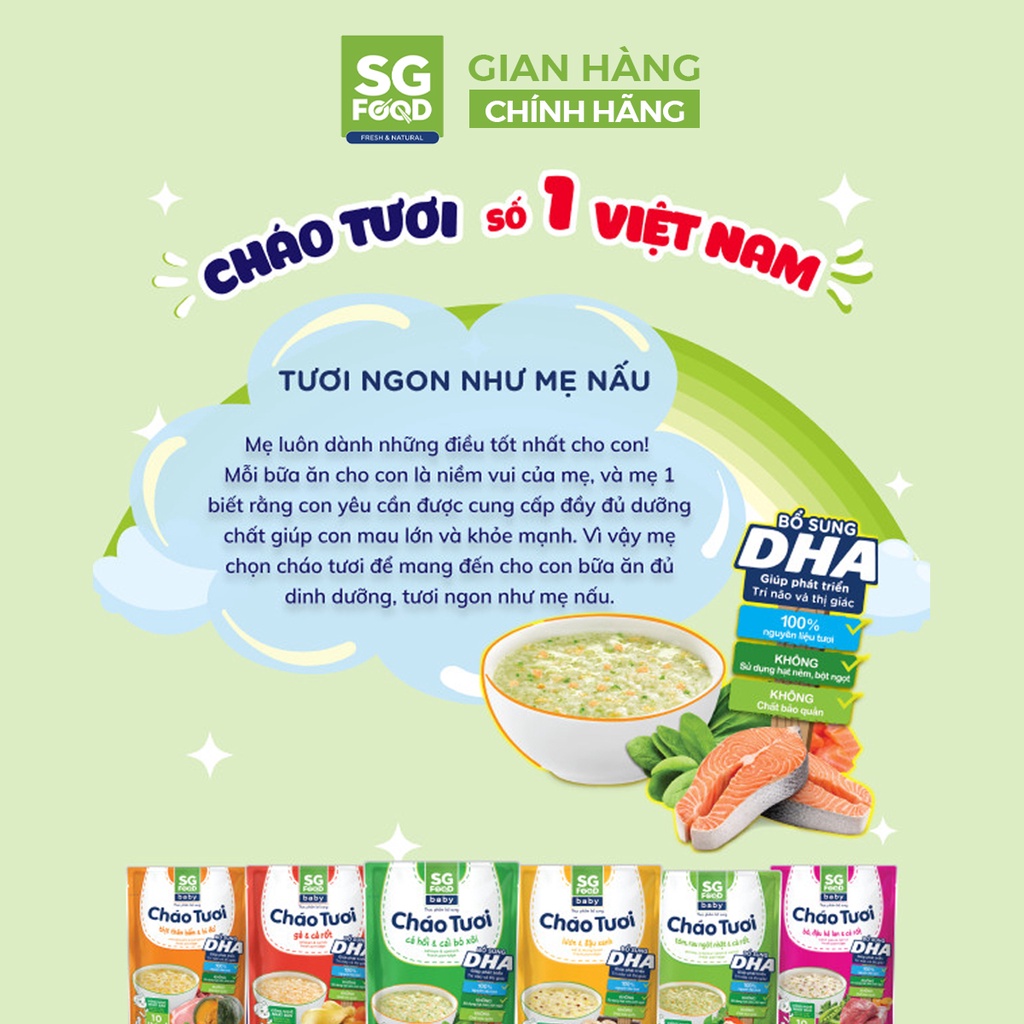 Cháo tươi ăn liền SGFOOD Baby 240gr nhiều hương vị thơm ngon cho bé từ 10 tháng tuổi