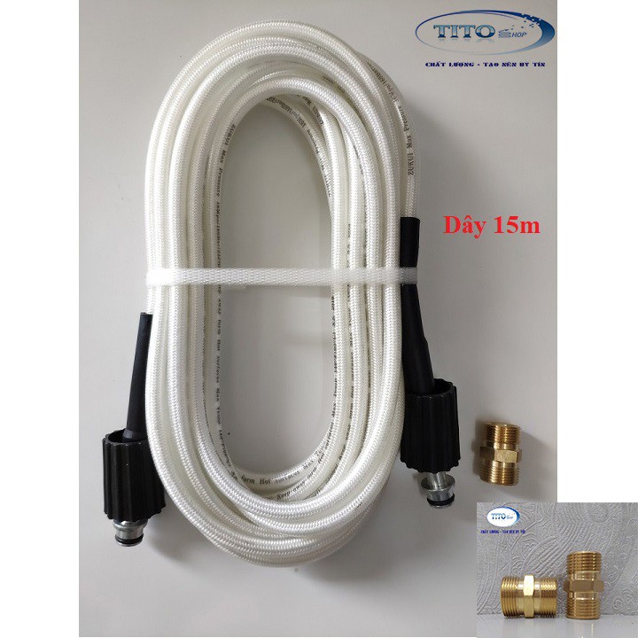 Dây máy rửa xe cao áp - 7m ,15m  ,30m  +  Khớp nối 2 dây cao áp bằng đồng - Phụ kiện máy rửa xe