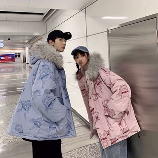 [COUPLE-ORDER] Áo khoác phao đôi couple oversize form rộng mũ lông Ulzzang unisex hoạ tiết siêu cute ❤️