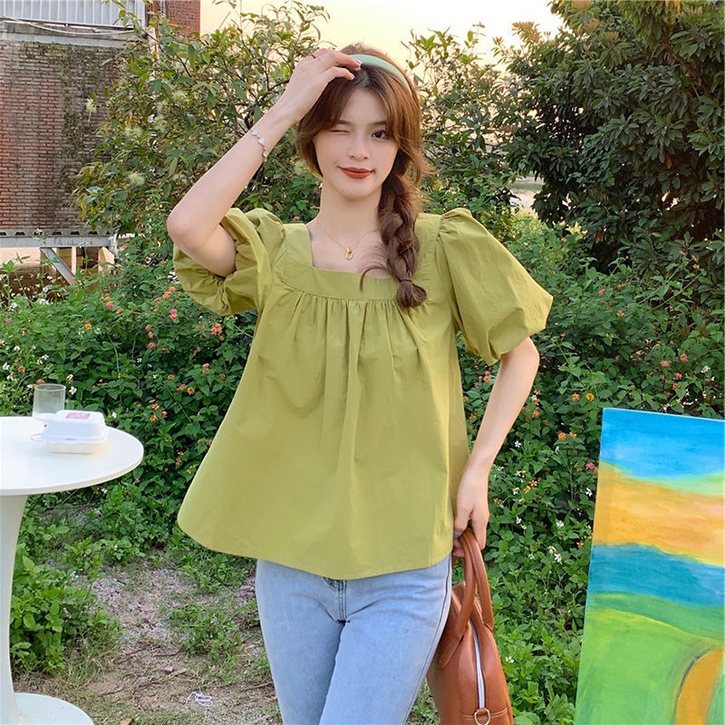 Áo Kiểu Tay Phồng Cổ Vuông Thiết Kế Mới Thời Trang Mùa Hè Dành Cho Nữ