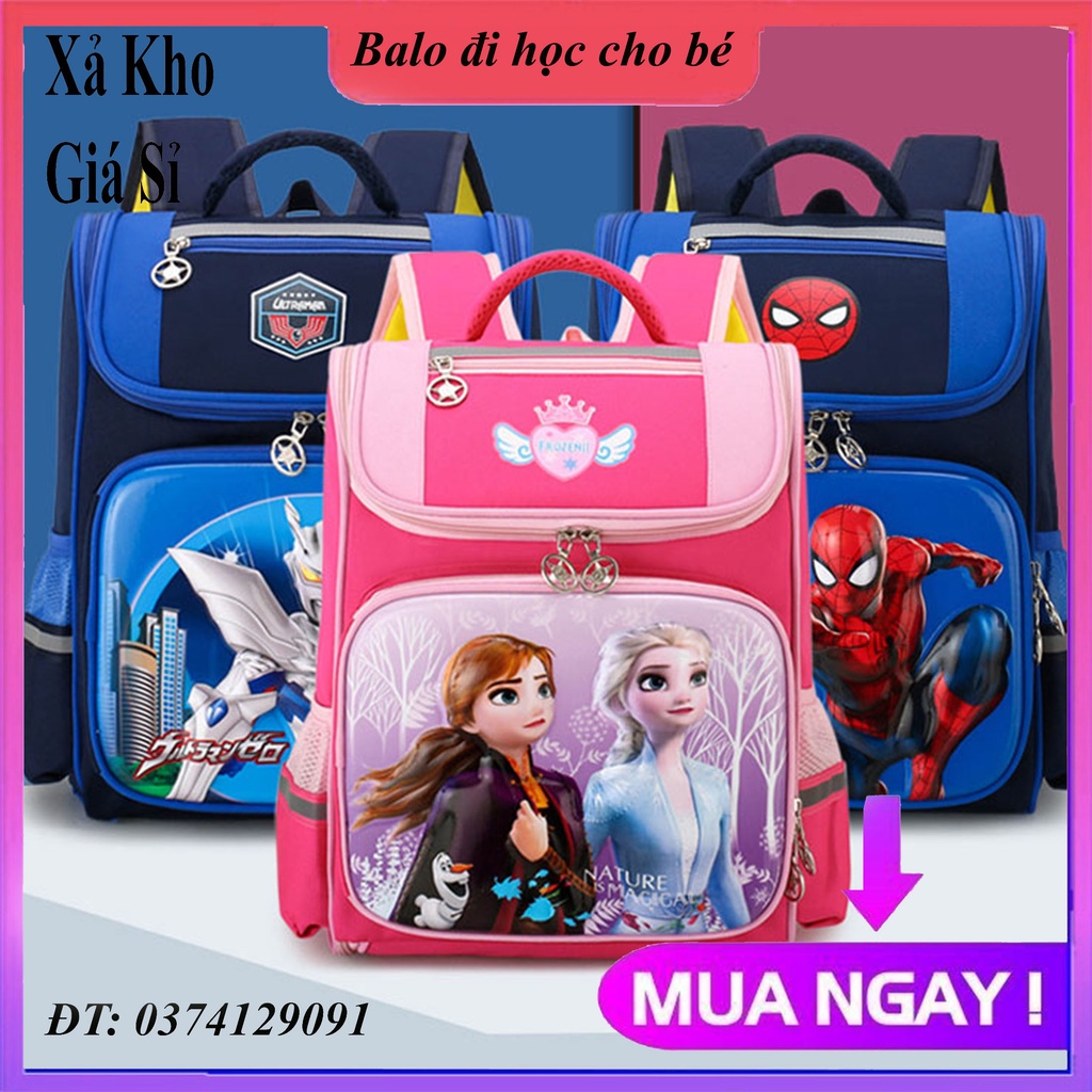 [Siêu đẹp] Balo chống gù cặp học sinh đi học cao cấp form hộp chắc chắn,họa tiết siêu nhân, người nhện, công chúa Elsa..