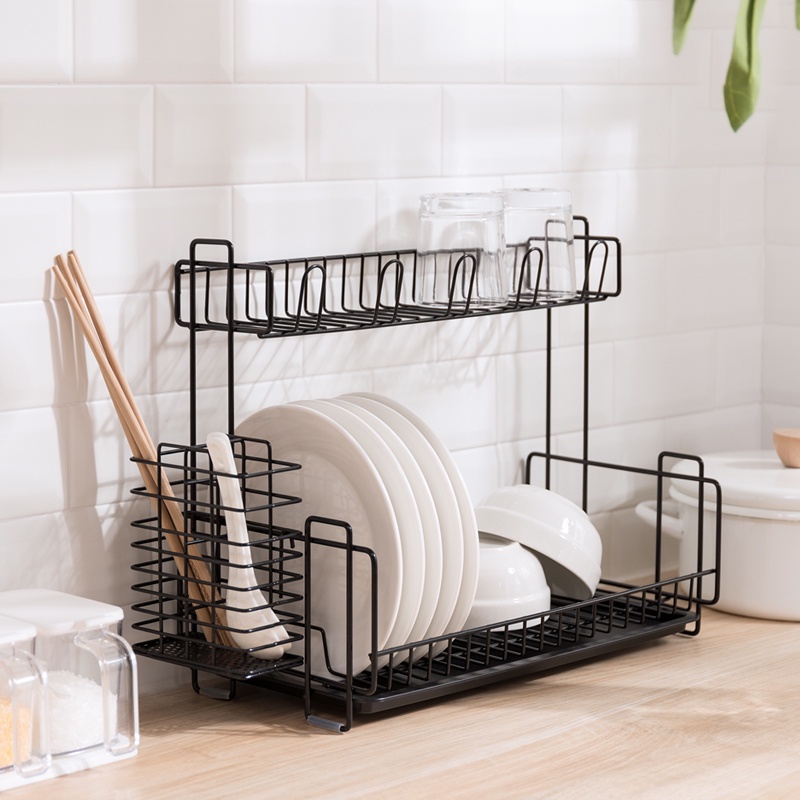 Giá đựng bộ đồ ăn trắng mới giá để bát đĩa đa năng có khay róc nước Giá đựng bộ đồ ăn thoát nước nhà bếp NaChuan