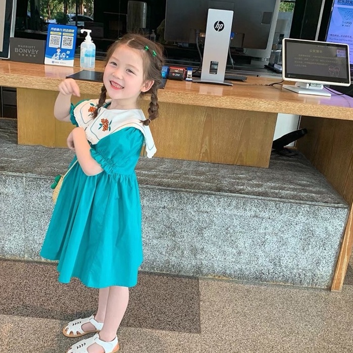 Váy thô đũi mềm 2 màu X.Dương_ hồng cho bé gái, váy baby doll Zara xuất dư thêu hoa cổ dáng tiểu thư xoè cực xinh