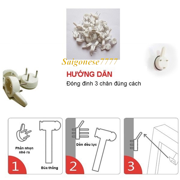 20 Đinh Ghim 3 Chấu Móc Treo Khung Tranh Vật Dụng Tiện Lợi Không Cần Khoan Tường Frame Picture Hanger