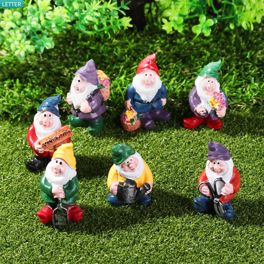 LETTER🌟 Cartoon Miniature Dwarfs Statue Handicraft Fairy Garden Gnomes Mini Gnome Figurines Gift Moss Terrarium Micro Landscape Hand-painted Desktop Decoration