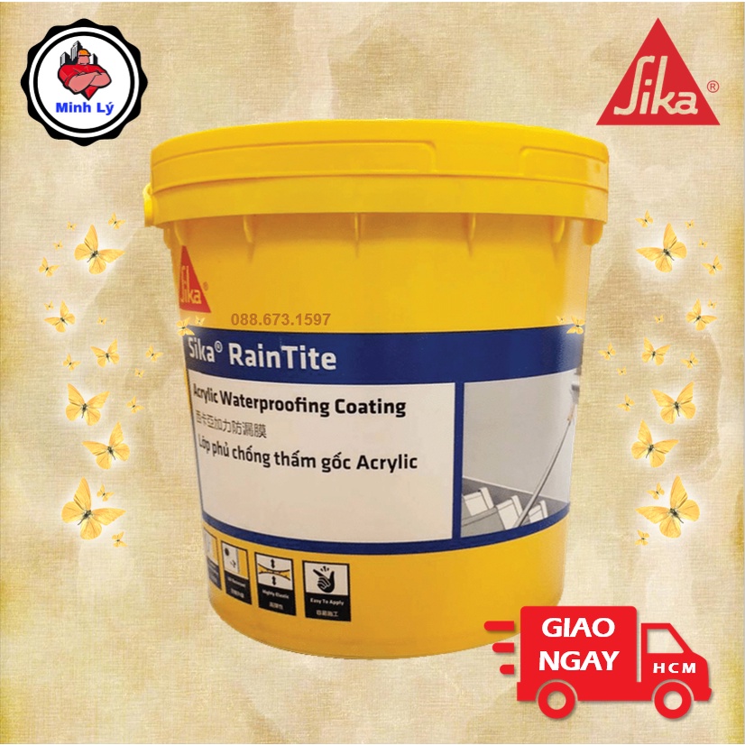 [Hỏa Tốc] Sơn Chống Thấm Sika RainTite Gốc Acrylic Thùng 4Kg Cho Tường Đứng, Sàn Mái Bê Tông Ngoài Trời