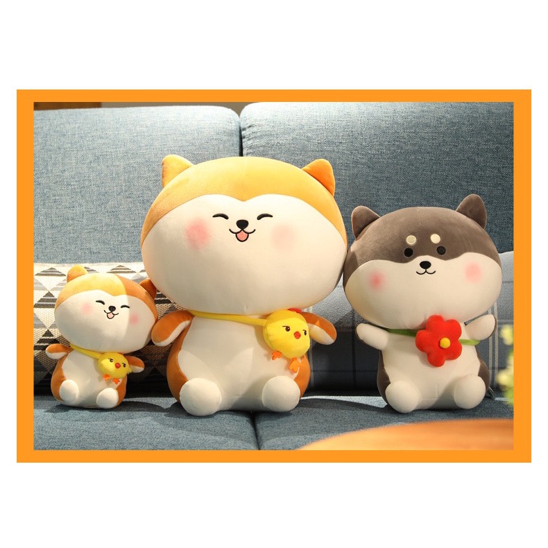 Gấu Bông Chó Shiba Inu Mập Đeo Nơ Dễ Thương Size 23cm