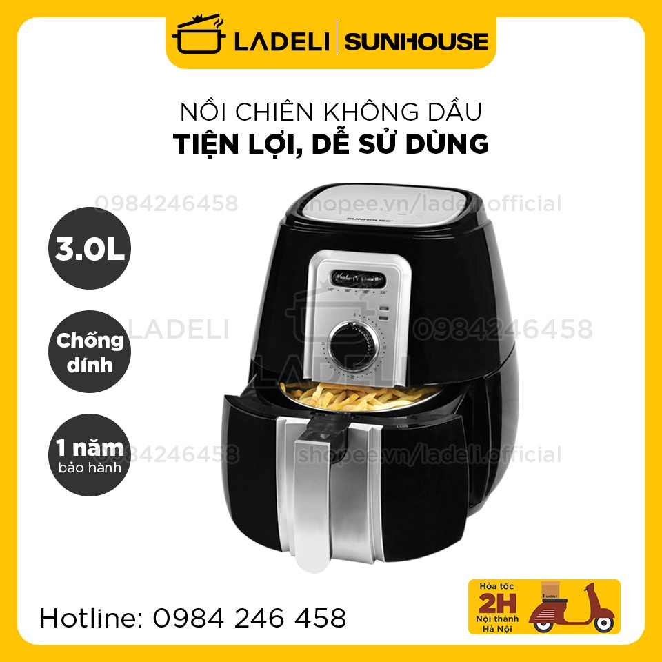 [Mã ELHADEV giảm 4% đơn 300K] Nồi chiên không dầu 3L SUNHOUSE SHD4025B bảo hành 12 tháng