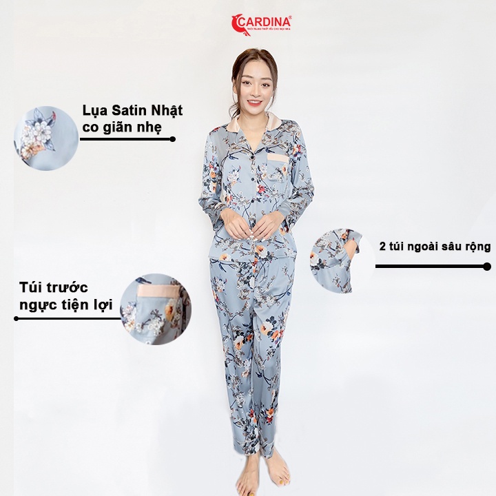 Đồ Bộ Nữ 𝐂𝐀𝐑𝐃𝐈𝐍𝐀 Pijama Chất Lụa Satin Nhật Cao Cấp Áo Dài Tay Quần Dài Họa Tiết 1Pi06