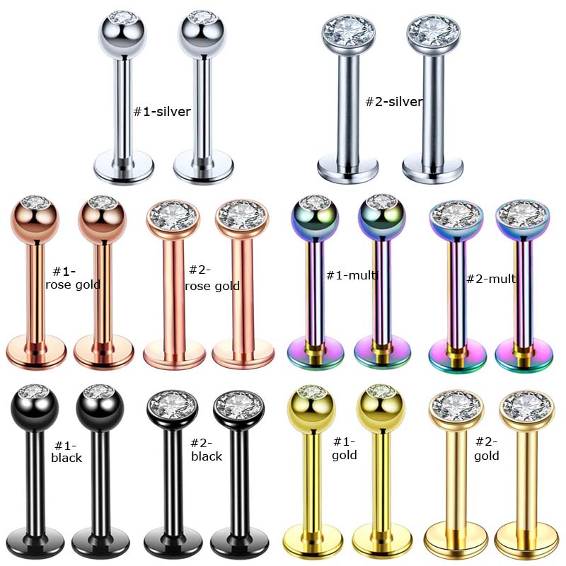1 Khuyên Xỏ Cơ Thể / Môi / Tai / Môi Bằng Thép Không Gỉ Đính Đá Zircon 16Gauge