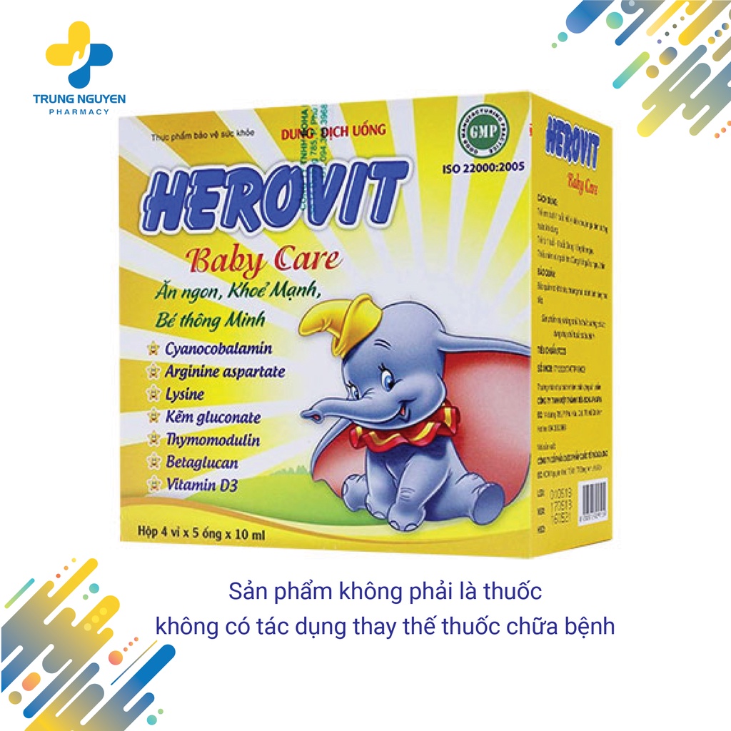 Herovit Baby Care - Ăn ngon khỏe mạnh, bé thông minh - Hộp 20 ống