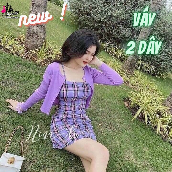 Đầm 2 Dây Nữ Phối Sọc Caro Dáng Lửng Thời Trang Mẫu Mới Siêu Hot | BigBuy360 - bigbuy360.vn