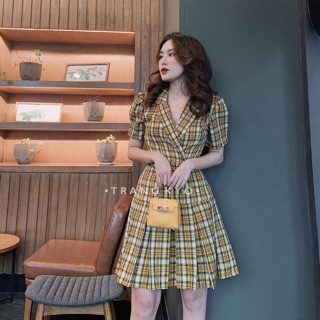 váy kẻ caro dáng xoè