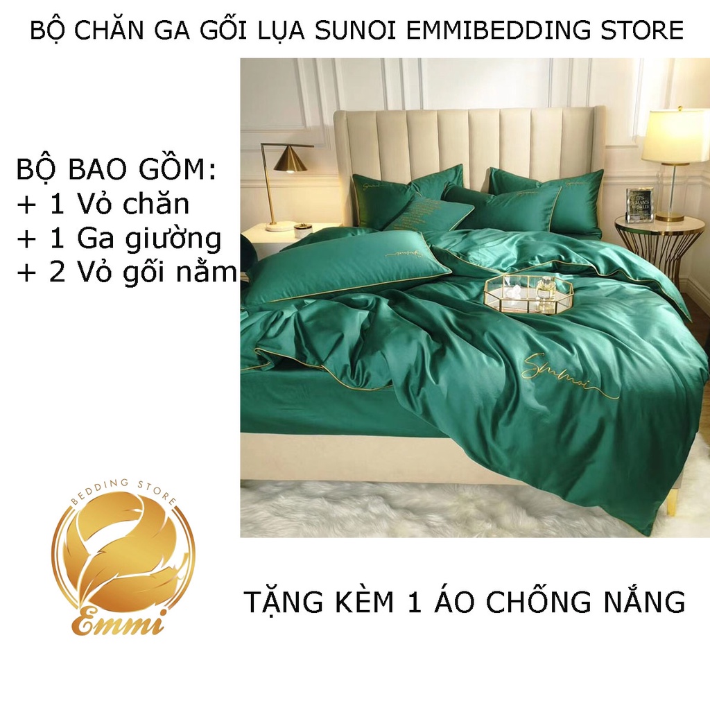 Bộ chăn ga gối lụa sunoi EMMIBEDDING STORE các mẫu 1 màu