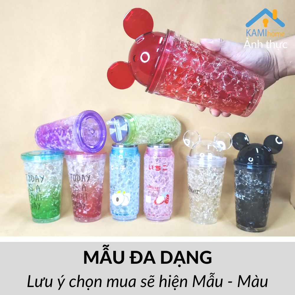 Ly uống nước dễ thương kiểu trà sữa có ống hút (Lớp đá lạnh vĩnh cửu) cỡ 450ml mã 22009